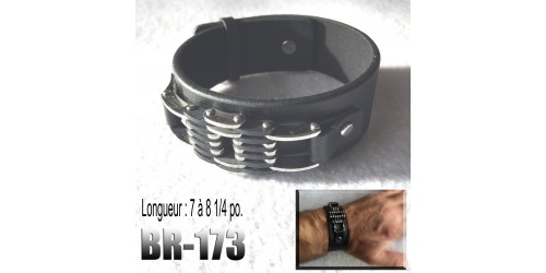 Br-173, Bracelet cuir insertions d'acier